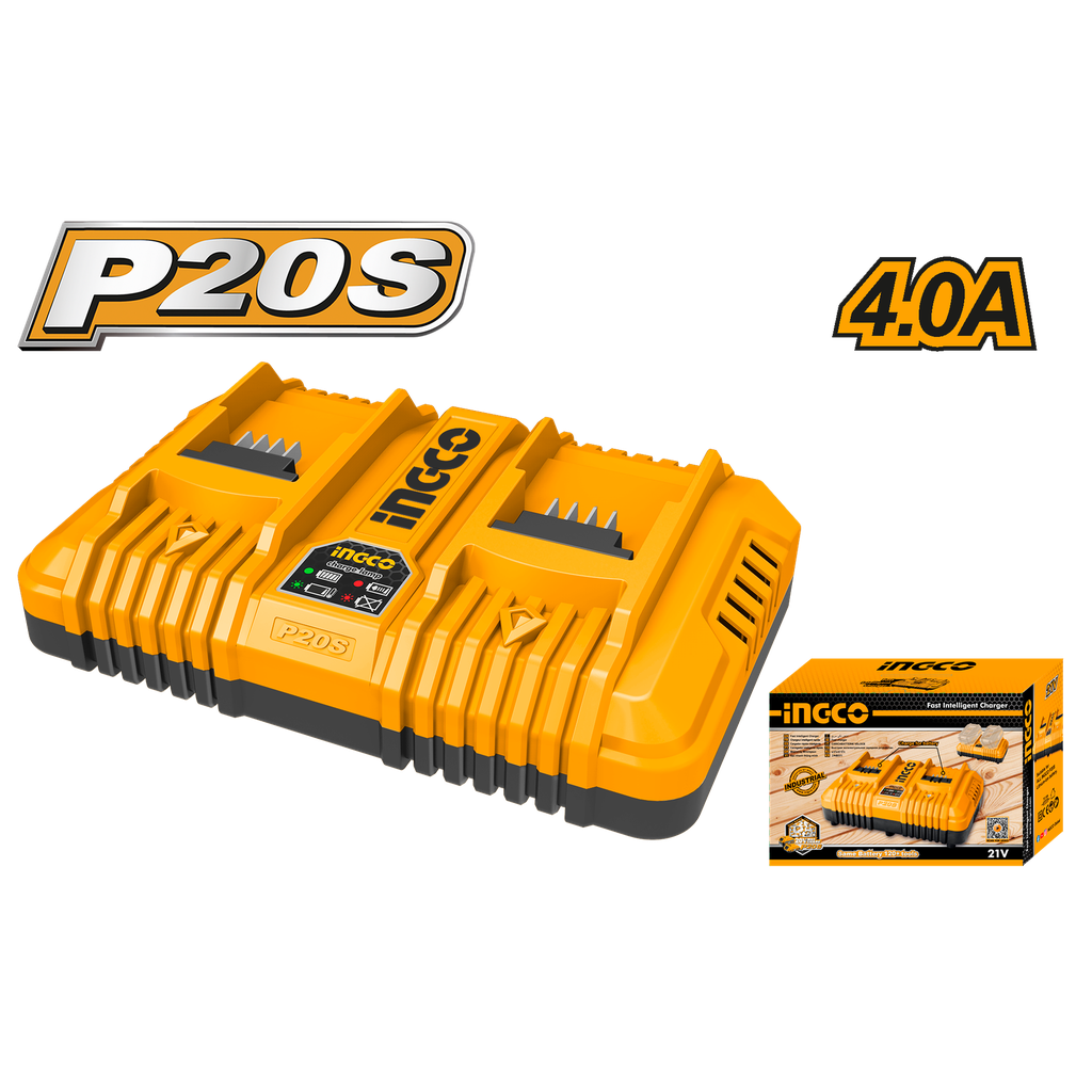 CARGADOR INTELIGENTE DOBLE BATERIA 20V 4A 
