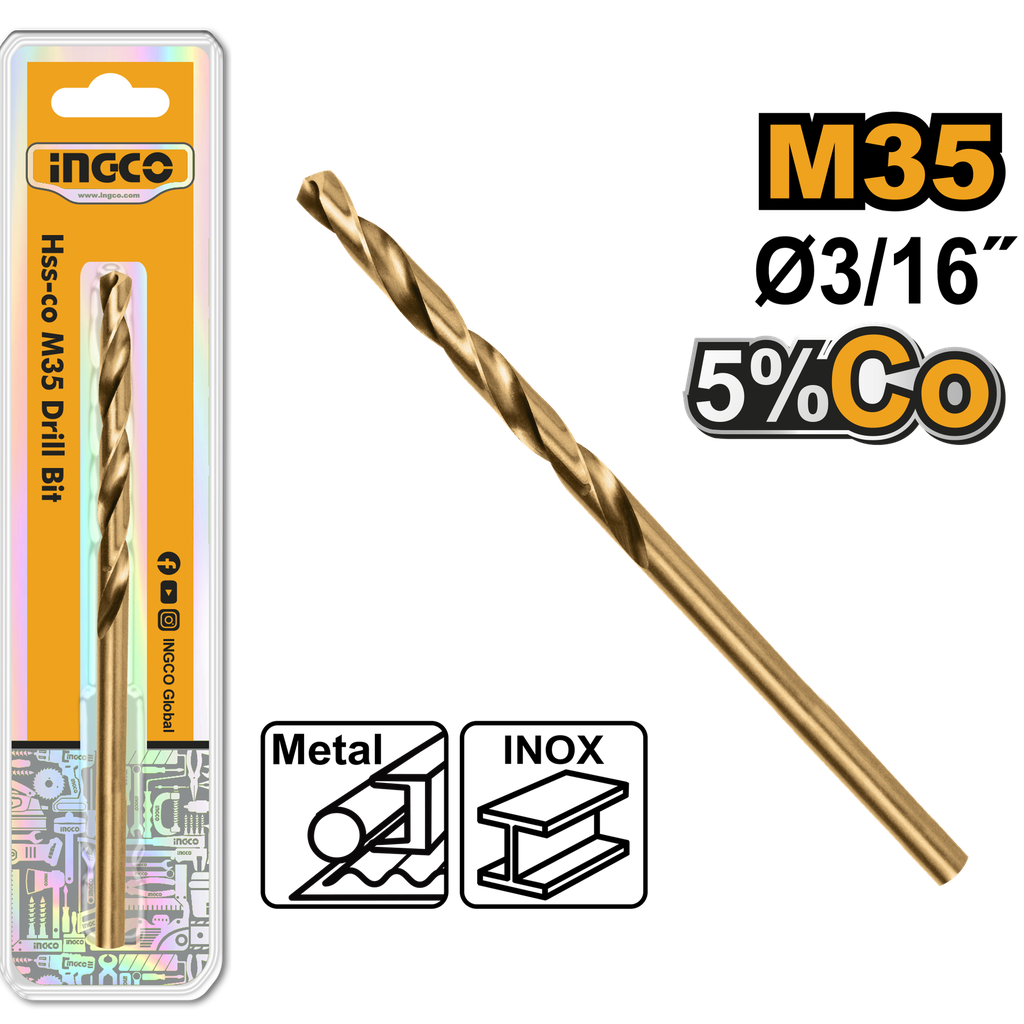 BROCA DE HSS COBALTO M35 PARA METAL 3/16"