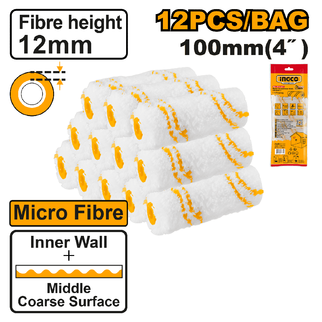 MOTA MICROFIBRA 4" X 12MM INTERIOR  SET 12 PCS