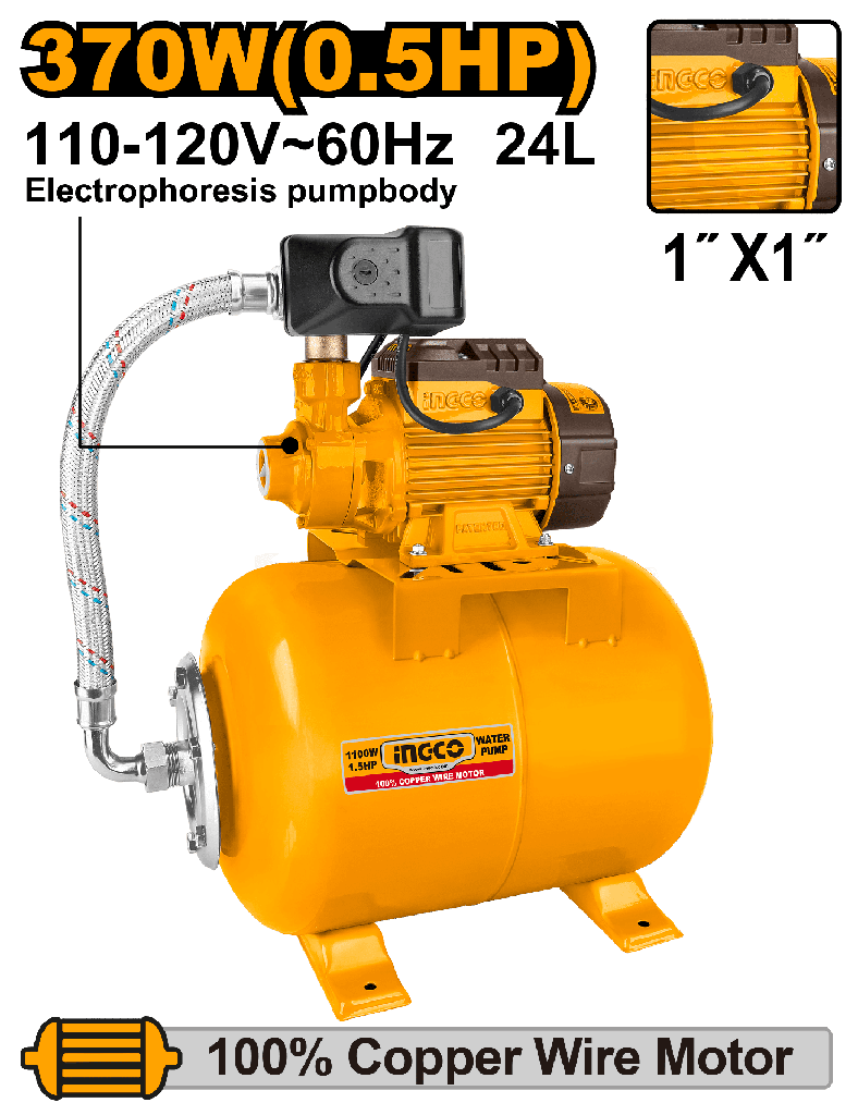 BOMBA AUTOMATICA  370W 0.5HP TANQUE 24L