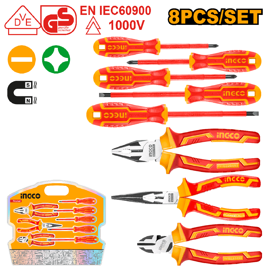 SET DE ALICATES Y DESTORNILLADORES INSULADOS 8 PCS