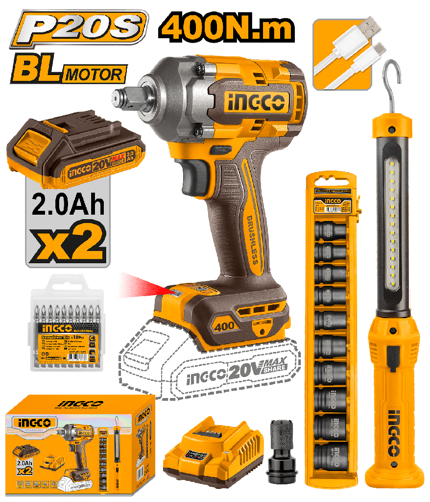 COMBO INGCO LLAVE IMPACTO 1/2" Y LINTERNA