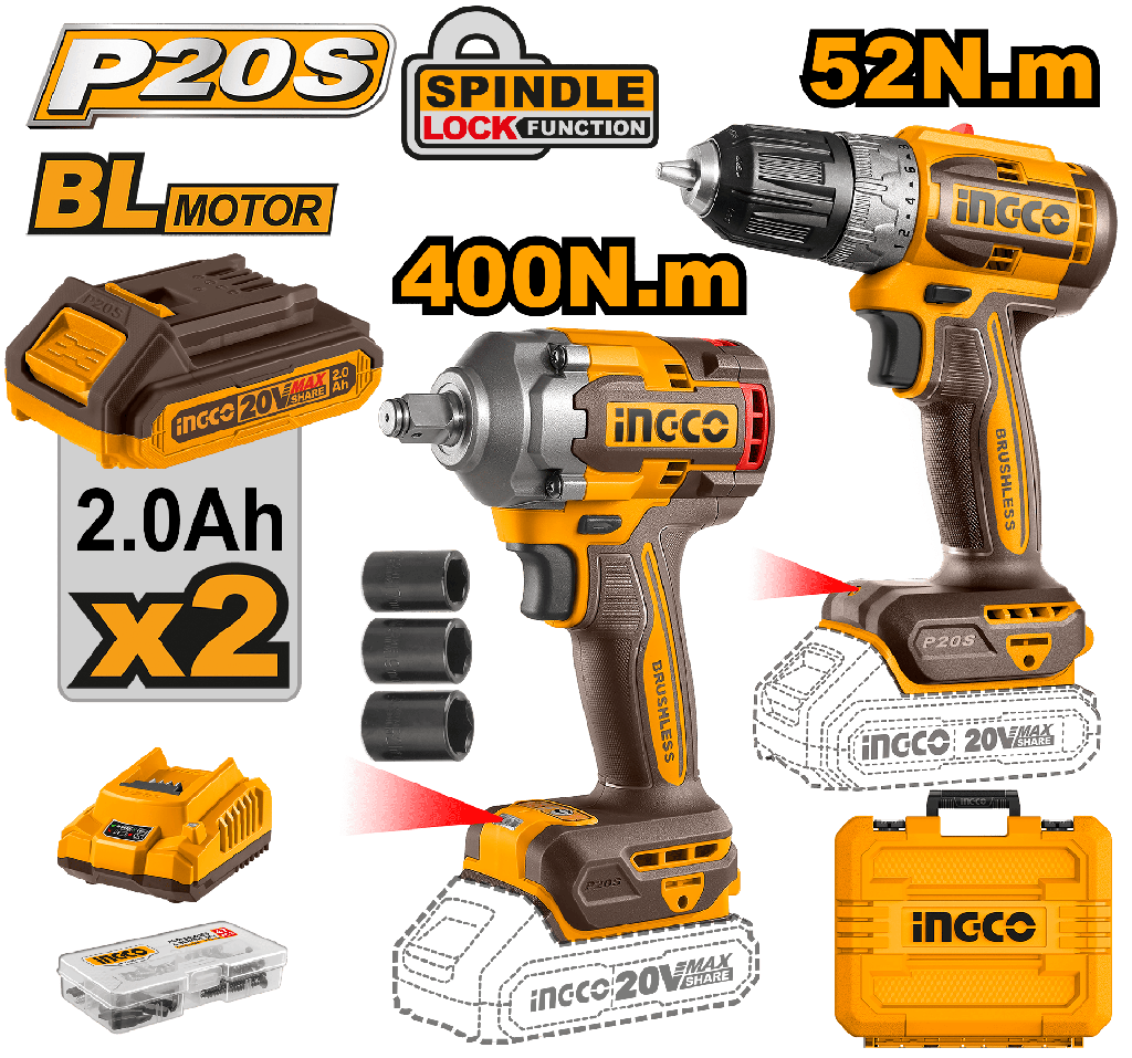 COMBO INGCO TALADRO Y LLAVE IMPACTO 1/2" 