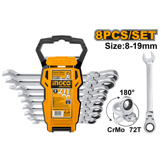 [HKSPAR1083] [AGOTADO] SET LLAVE DE COMBINACION CON RATCHET FLEX 8 PCS