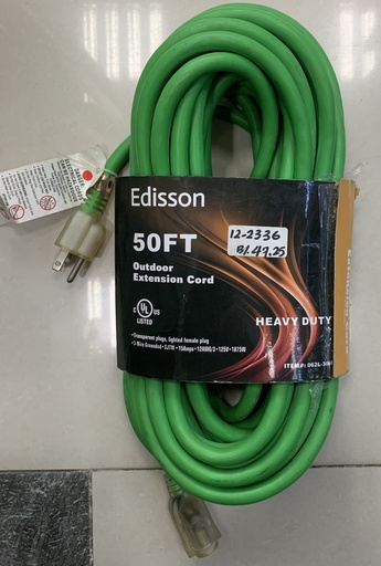 [062L-3050] EXTENSION ELECTRICA 12AWG 3C 15AMP-125V-1875W 50'FT VERDE EDISSON