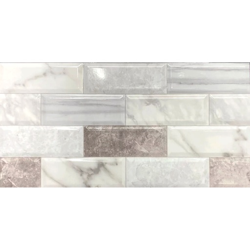 [36-0488] AZULEJO 25 X 50 N. MARBLEBRICK BLANCO (12PZA/2.00MT)